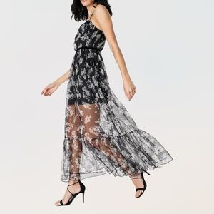 NWT Lulus Sz L Everlasting Chic Black Floral Print Tulle Bustier Maxi Dress